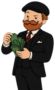 The Wadmaker mascot counting a stack of cash